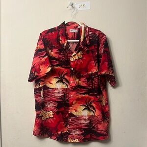 Hawaiian Vacation Red and Black Casual Button Down Shirt with Tropical Print